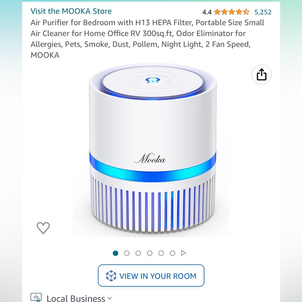 Mooka Air Purifier Capable of neutralizes air dust, smoke, odors, pet danders